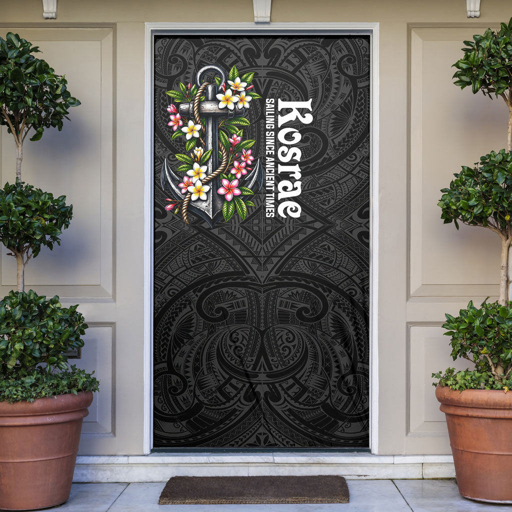 Kosrae Nautical Heritage Door Cover Polynesian Tribal Anchor With Plumeria Tropical Art
