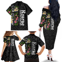 Kosrae Nautical Heritage Family Matching Off The Shoulder Long Sleeve Dress and Hawaiian Shirt Polynesian Tribal Anchor With Plumeria Tropical Art