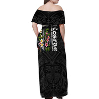 Kosrae Nautical Heritage Family Matching Off Shoulder Maxi Dress and Hawaiian Shirt Polynesian Tribal Anchor With Plumeria Tropical Art