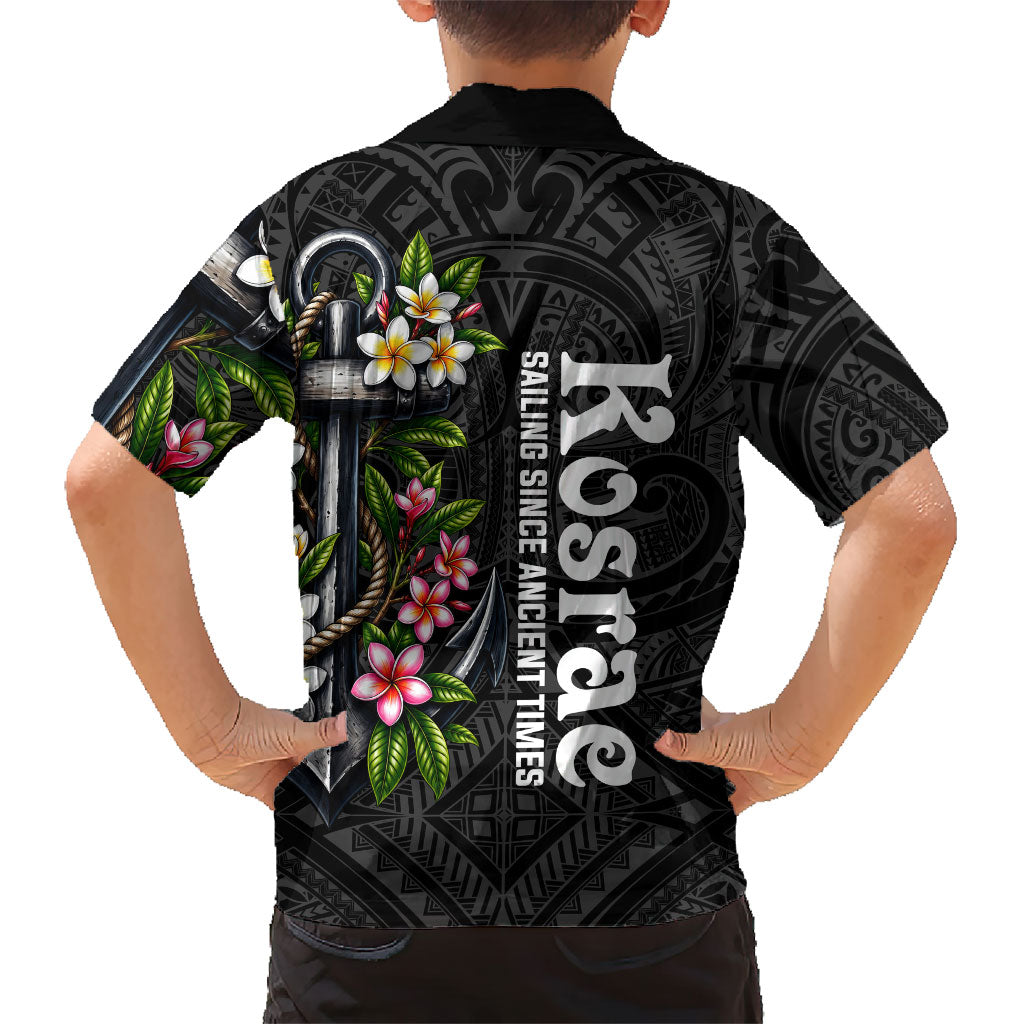 Kosrae Nautical Heritage Family Matching Off Shoulder Short Dress and Hawaiian Shirt Polynesian Tribal Anchor With Plumeria Tropical Art TS04 - Polynesian Pride
