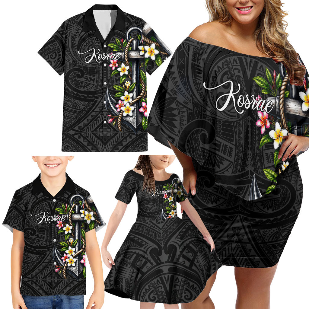 Kosrae Nautical Heritage Family Matching Off Shoulder Short Dress and Hawaiian Shirt Polynesian Tribal Anchor With Plumeria Tropical Art TS04 - Polynesian Pride