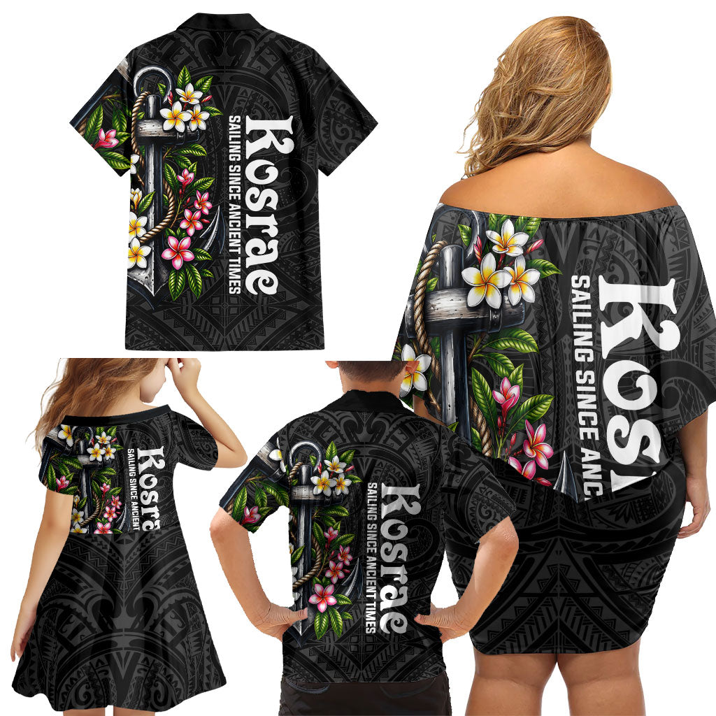 Kosrae Nautical Heritage Family Matching Off Shoulder Short Dress and Hawaiian Shirt Polynesian Tribal Anchor With Plumeria Tropical Art TS04 - Polynesian Pride