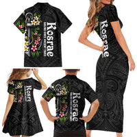 Kosrae Nautical Heritage Family Matching Short Sleeve Bodycon Dress and Hawaiian Shirt Polynesian Tribal Anchor With Plumeria Tropical Art