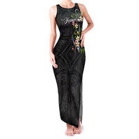 Kosrae Nautical Heritage Family Matching Tank Maxi Dress and Hawaiian Shirt Polynesian Tribal Anchor With Plumeria Tropical Art TS04 Mom's Dress Black Grey - Polynesian Pride