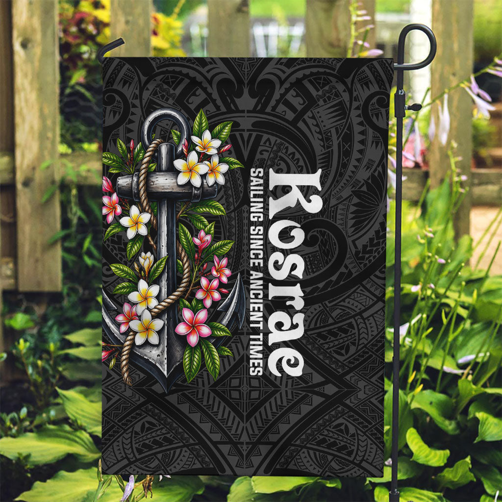 Kosrae Nautical Heritage Garden Flag Polynesian Tribal Anchor With Plumeria Tropical Art