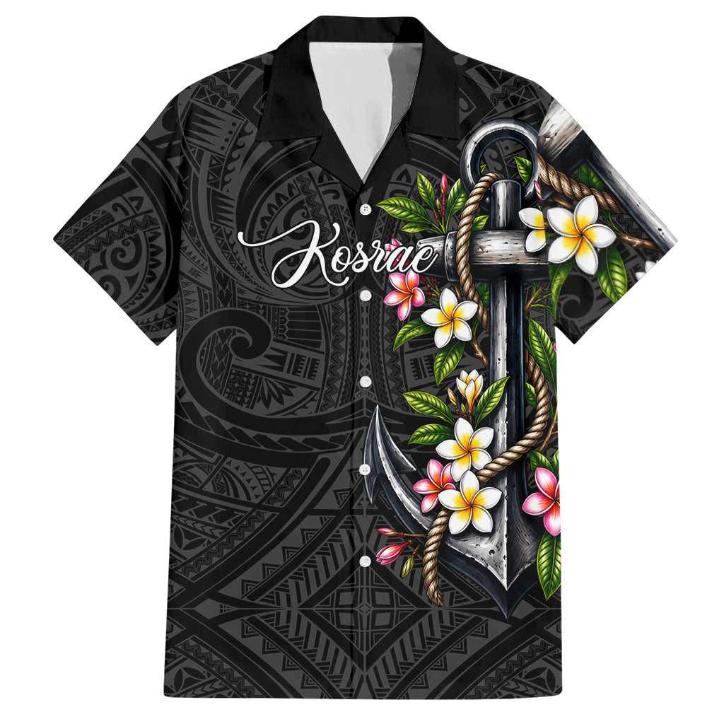 Kosrae Nautical Heritage Hawaiian Shirt Polynesian Tribal Anchor With Plumeria Tropical Art TS04 Black Grey - Polynesian Pride