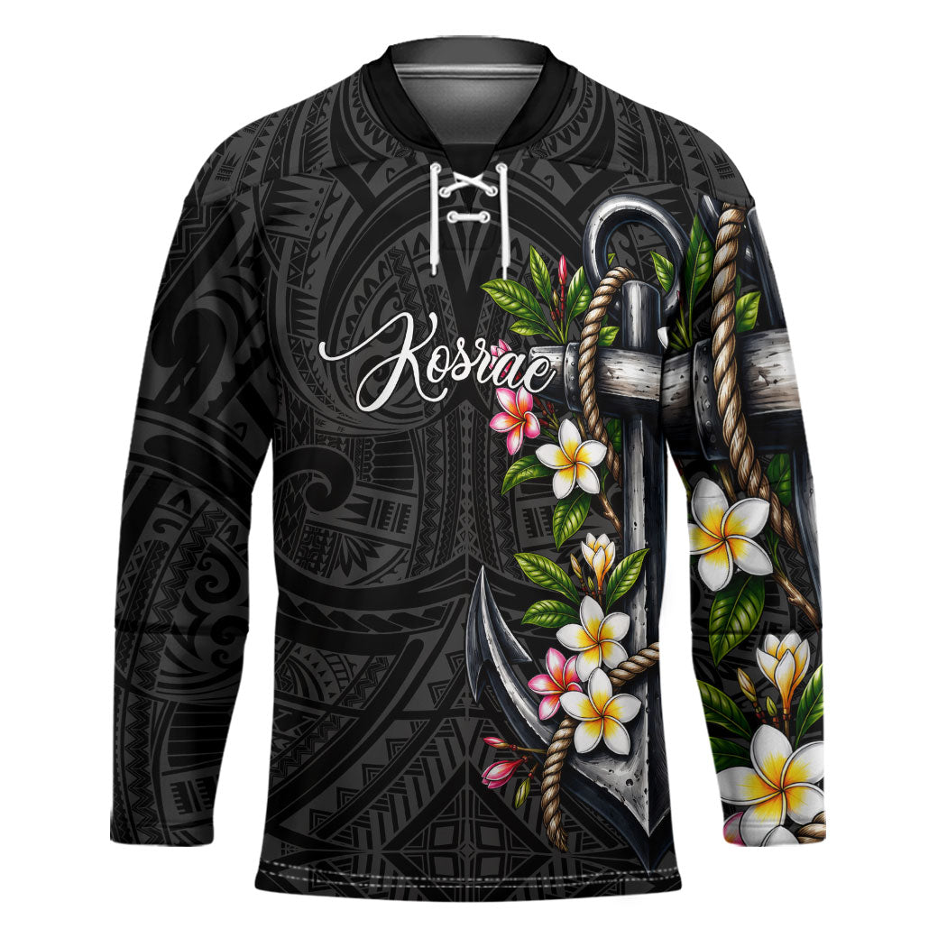 Kosrae Nautical Heritage Hockey Jersey Polynesian Tribal Anchor With Plumeria Tropical Art