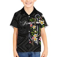 Kosrae Nautical Heritage Kid Hawaiian Shirt Polynesian Tribal Anchor With Plumeria Tropical Art