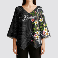 Kosrae Nautical Heritage Kimono Sleeve Blouse Polynesian Tribal Anchor With Plumeria Tropical Art