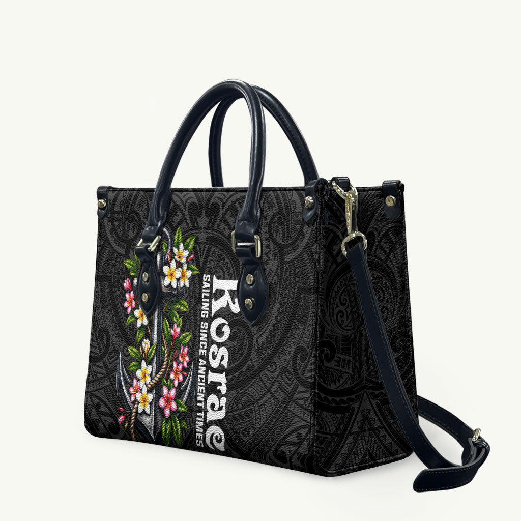 Kosrae Nautical Heritage Leather Bag Polynesian Tribal Anchor With Plumeria Tropical Art