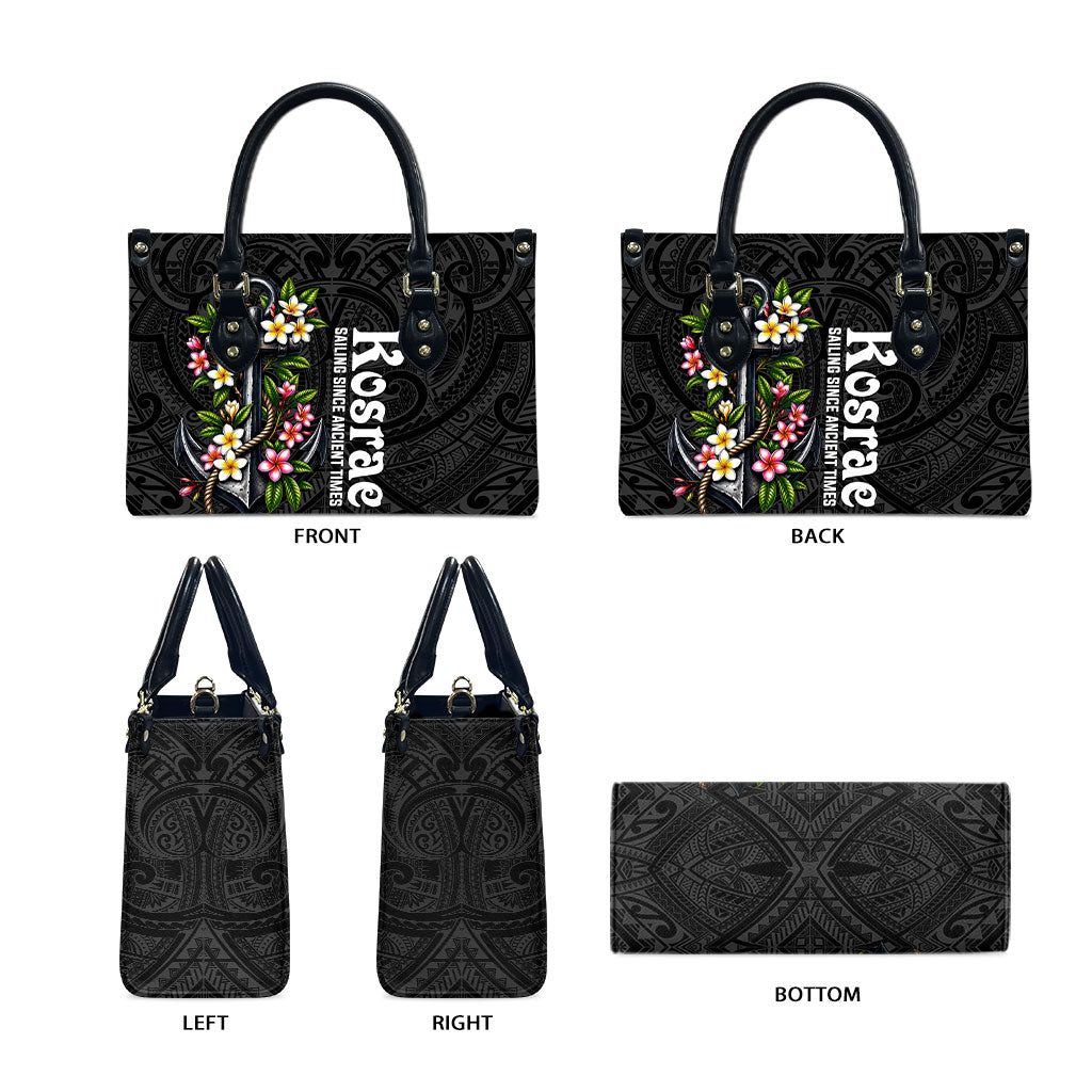 Kosrae Nautical Heritage Leather Bag Polynesian Tribal Anchor With Plumeria Tropical Art