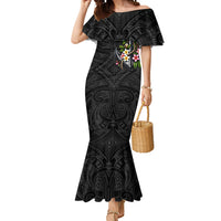 Kosrae Nautical Heritage Mermaid Dress Polynesian Tribal Anchor With Plumeria Tropical Art