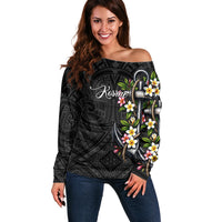 Kosrae Nautical Heritage Off Shoulder Sweater Polynesian Tribal Anchor With Plumeria Tropical Art