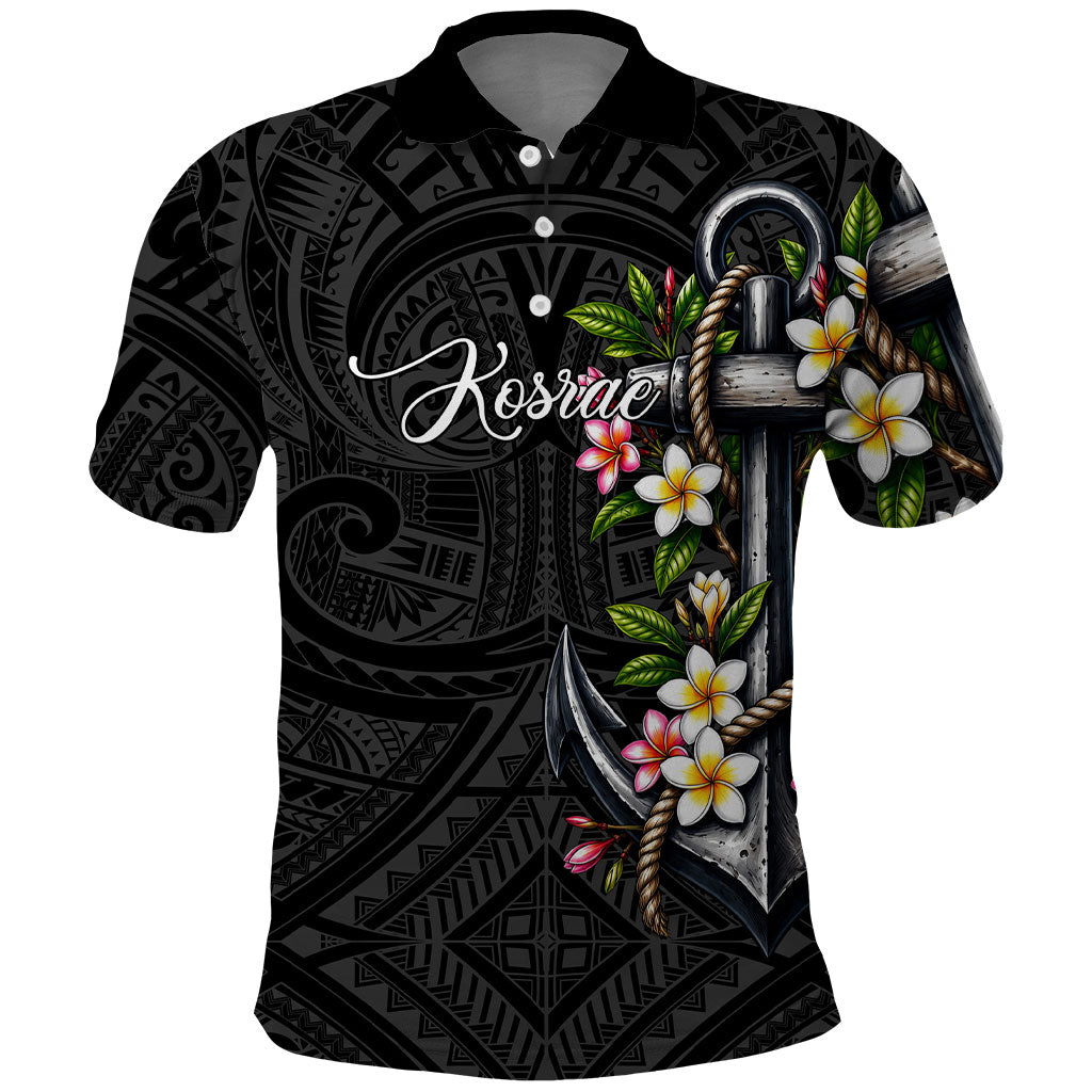 Kosrae Nautical Heritage Polo Shirt Polynesian Tribal Anchor With Plumeria Tropical Art