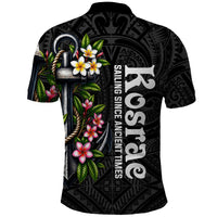 Kosrae Nautical Heritage Polo Shirt Polynesian Tribal Anchor With Plumeria Tropical Art