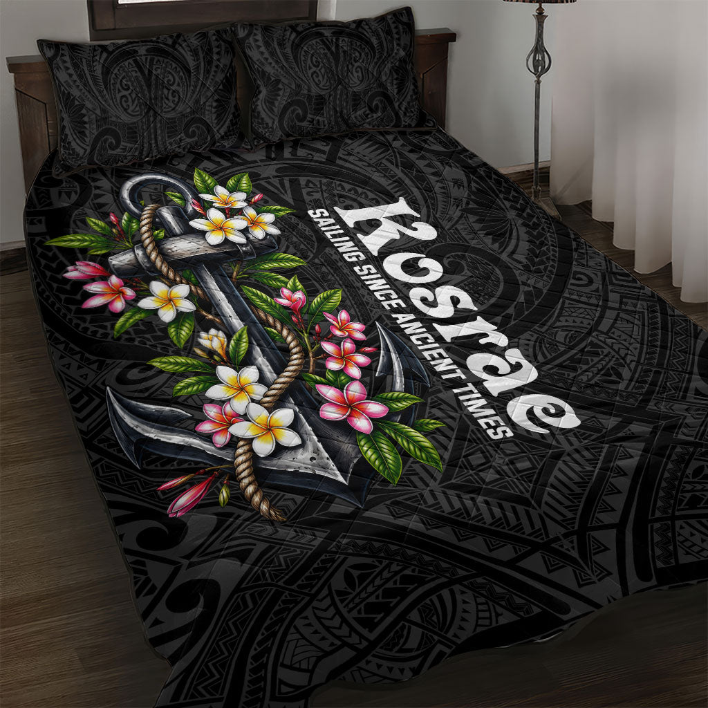 Kosrae Nautical Heritage Quilt Bed Set Polynesian Tribal Anchor With Plumeria Tropical Art