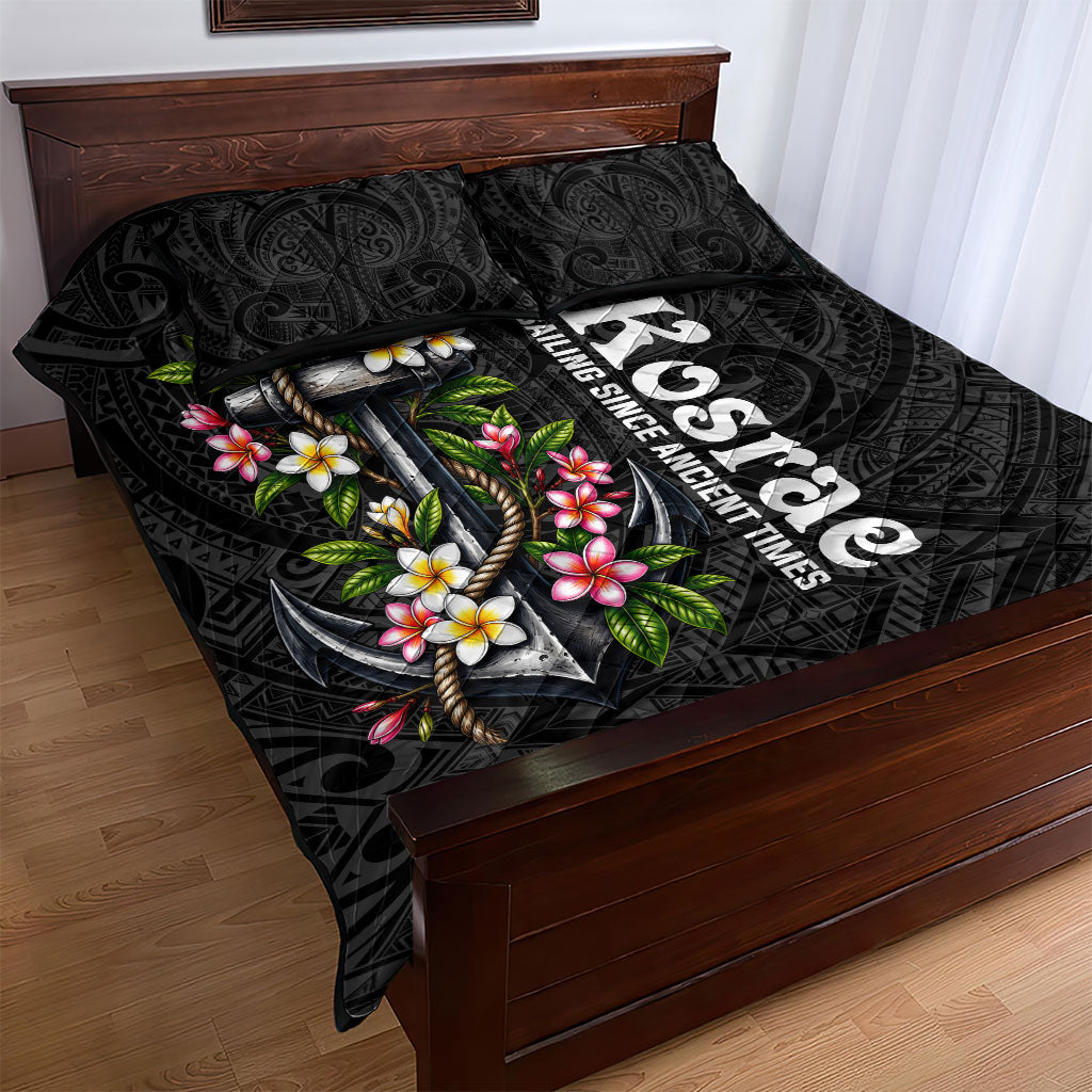 Kosrae Nautical Heritage Quilt Bed Set Polynesian Tribal Anchor With Plumeria Tropical Art