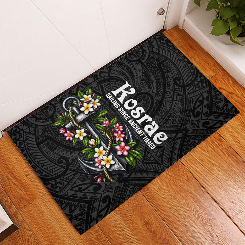 Kosrae Nautical Heritage Rubber Doormat Polynesian Tribal Anchor With Plumeria Tropical Art