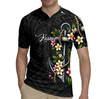 Kosrae Nautical Heritage Rugby Jersey Polynesian Tribal Anchor With Plumeria Tropical Art