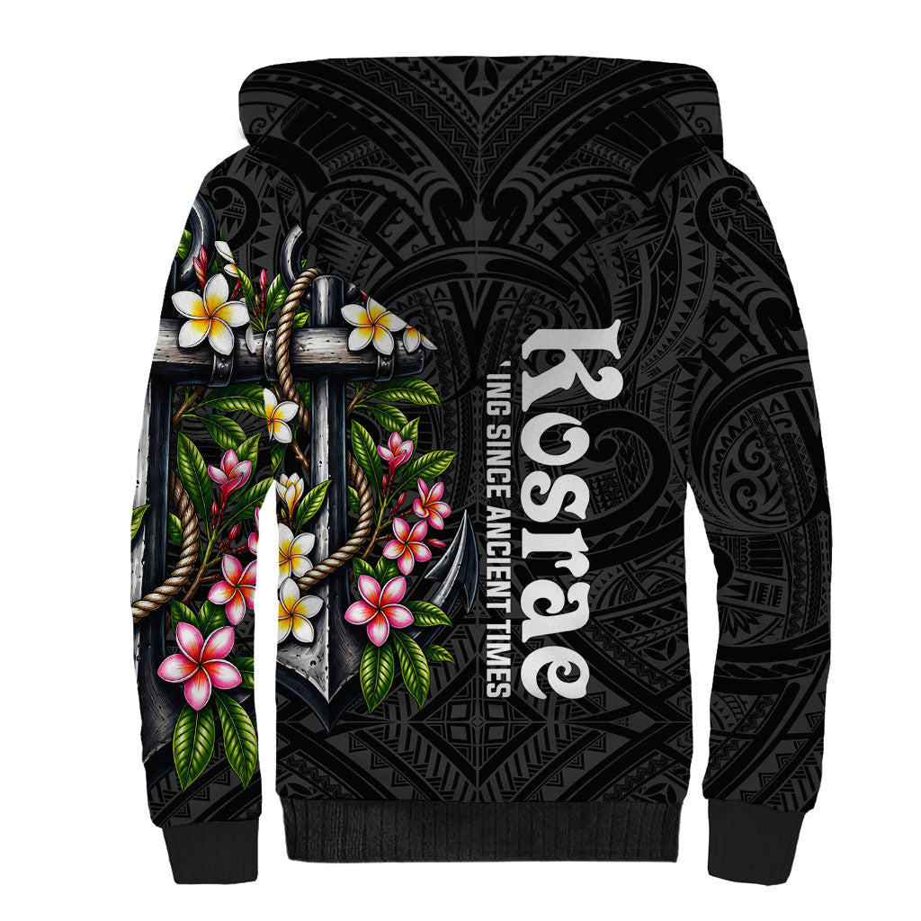 Kosrae Nautical Heritage Sherpa Hoodie Polynesian Tribal Anchor With Plumeria Tropical Art
