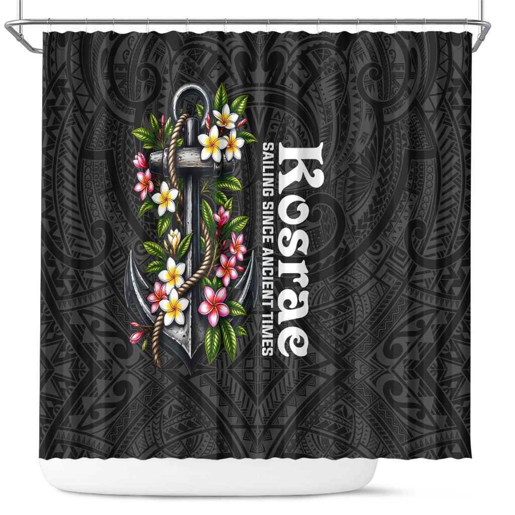 Kosrae Nautical Heritage Shower Curtain Polynesian Tribal Anchor With Plumeria Tropical Art