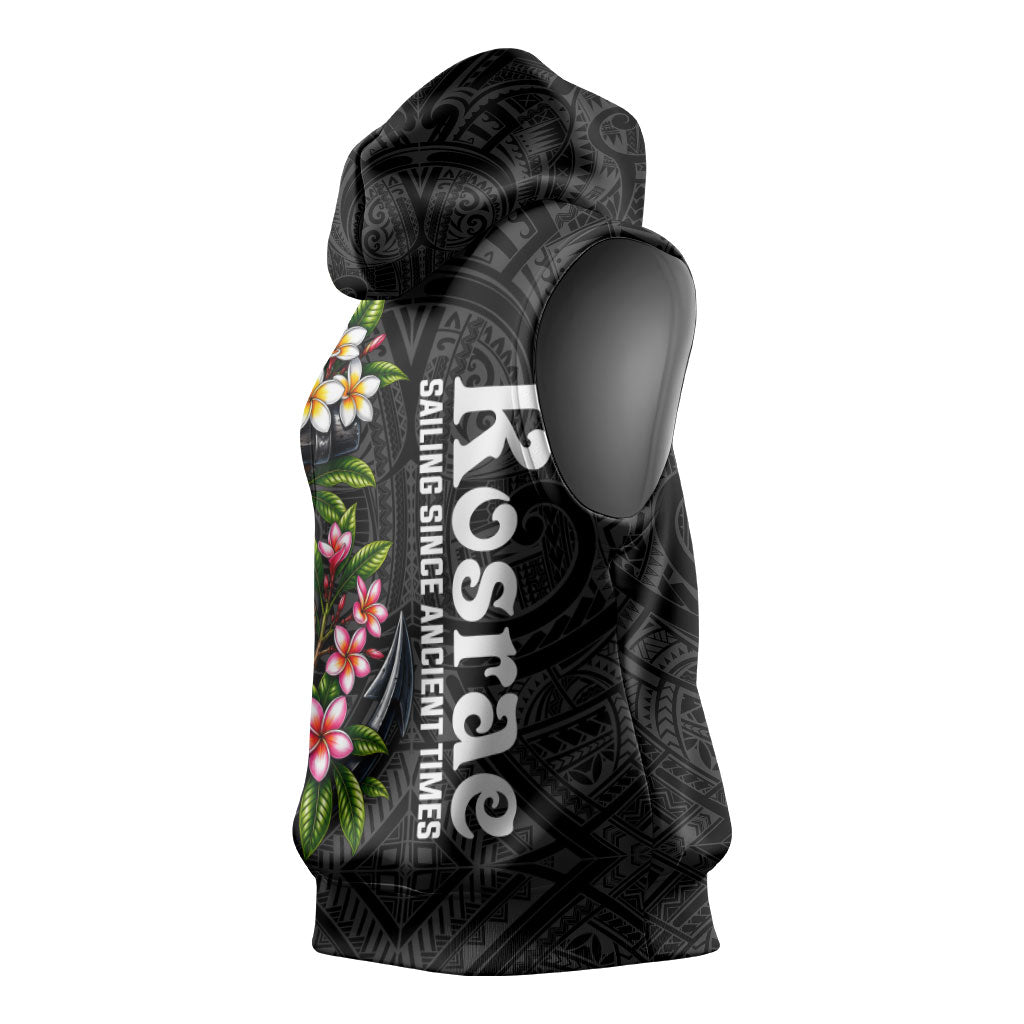 Kosrae Nautical Heritage Sleeveless Hoodie Polynesian Tribal Anchor With Plumeria Tropical Art
