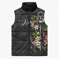 Kosrae Nautical Heritage Sleeveless Puffer Jacket Polynesian Tribal Anchor With Plumeria Tropical Art