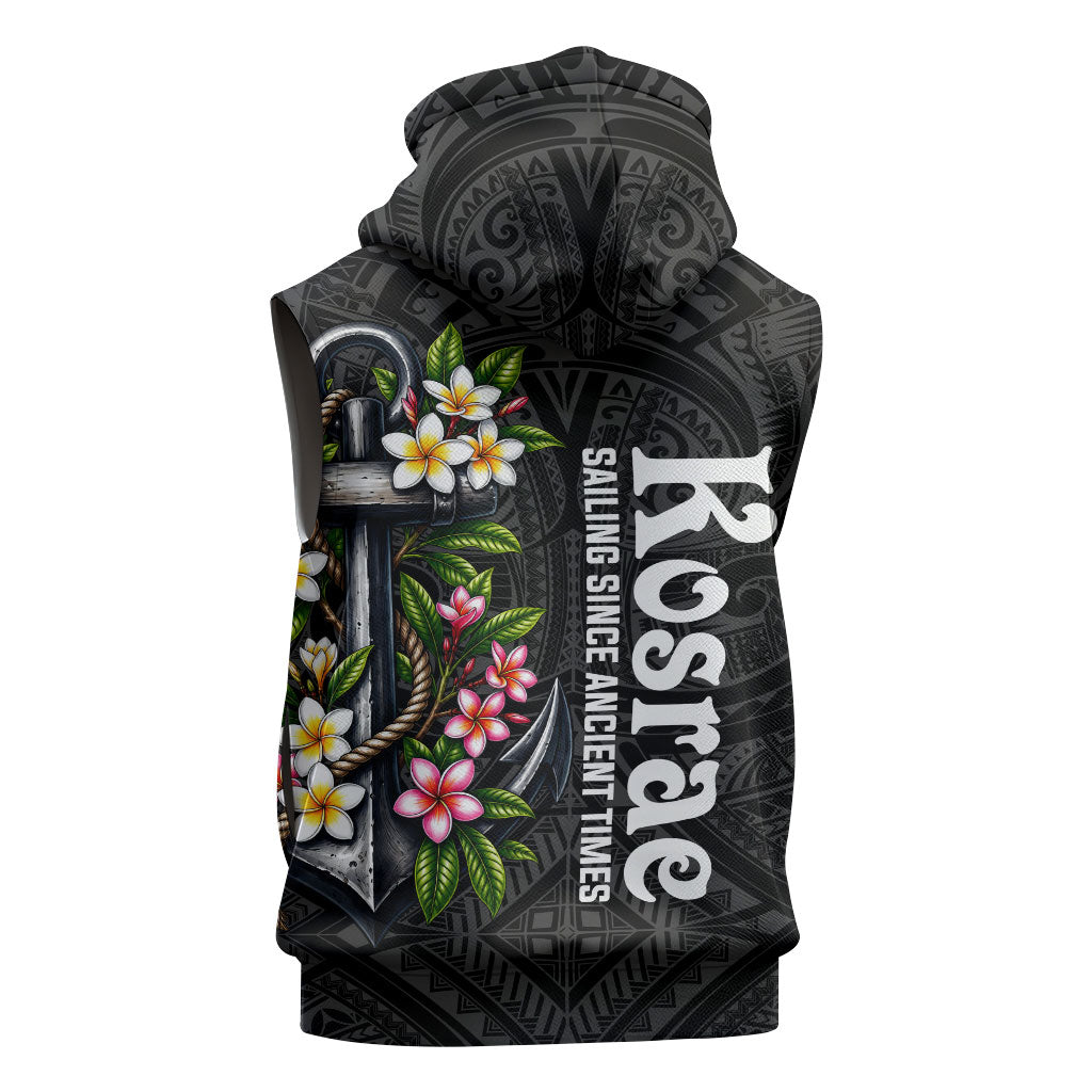 Kosrae Nautical Heritage Sleeveless Zip Hoodie Polynesian Tribal Anchor With Plumeria Tropical Art