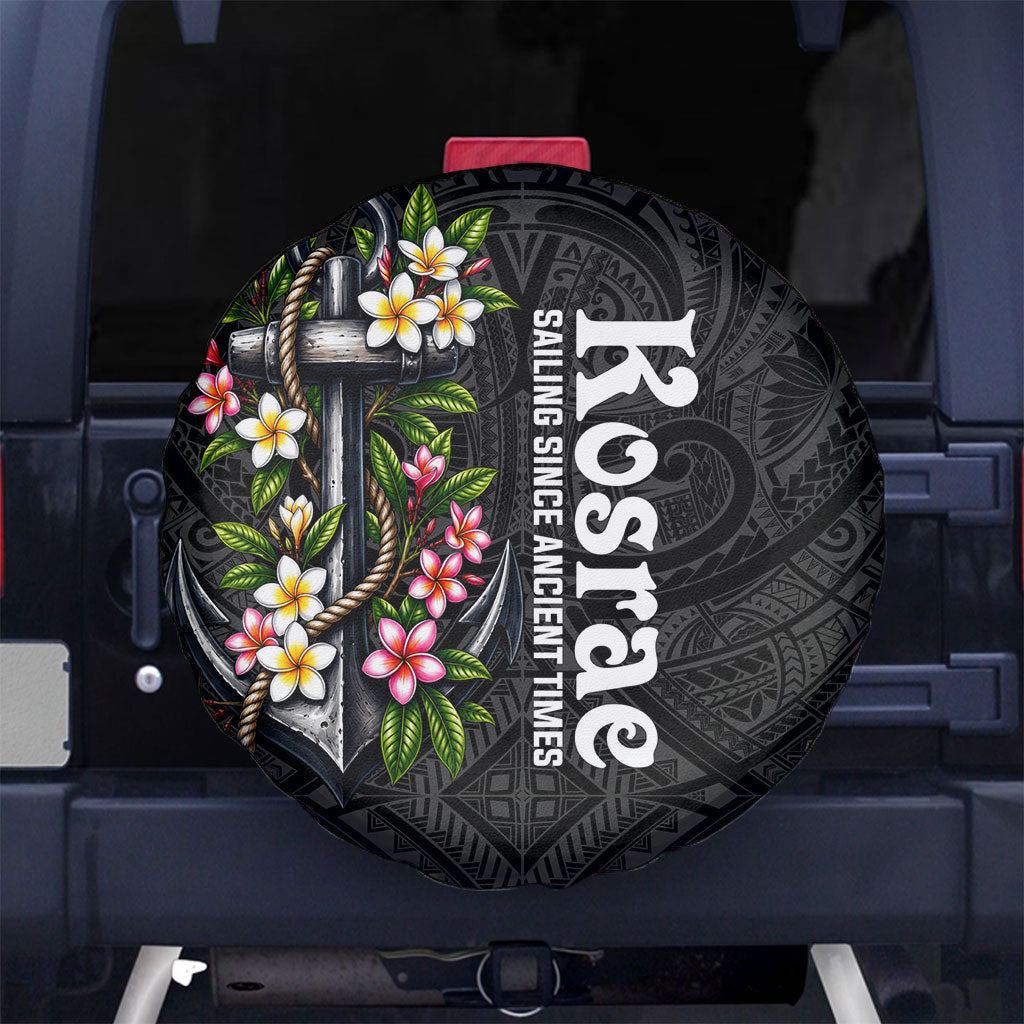 Kosrae Nautical Heritage Spare Tire Cover Polynesian Tribal Anchor With Plumeria Tropical Art