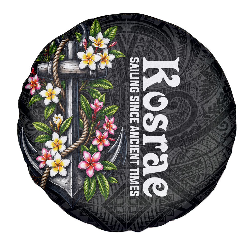 Kosrae Nautical Heritage Spare Tire Cover Polynesian Tribal Anchor With Plumeria Tropical Art