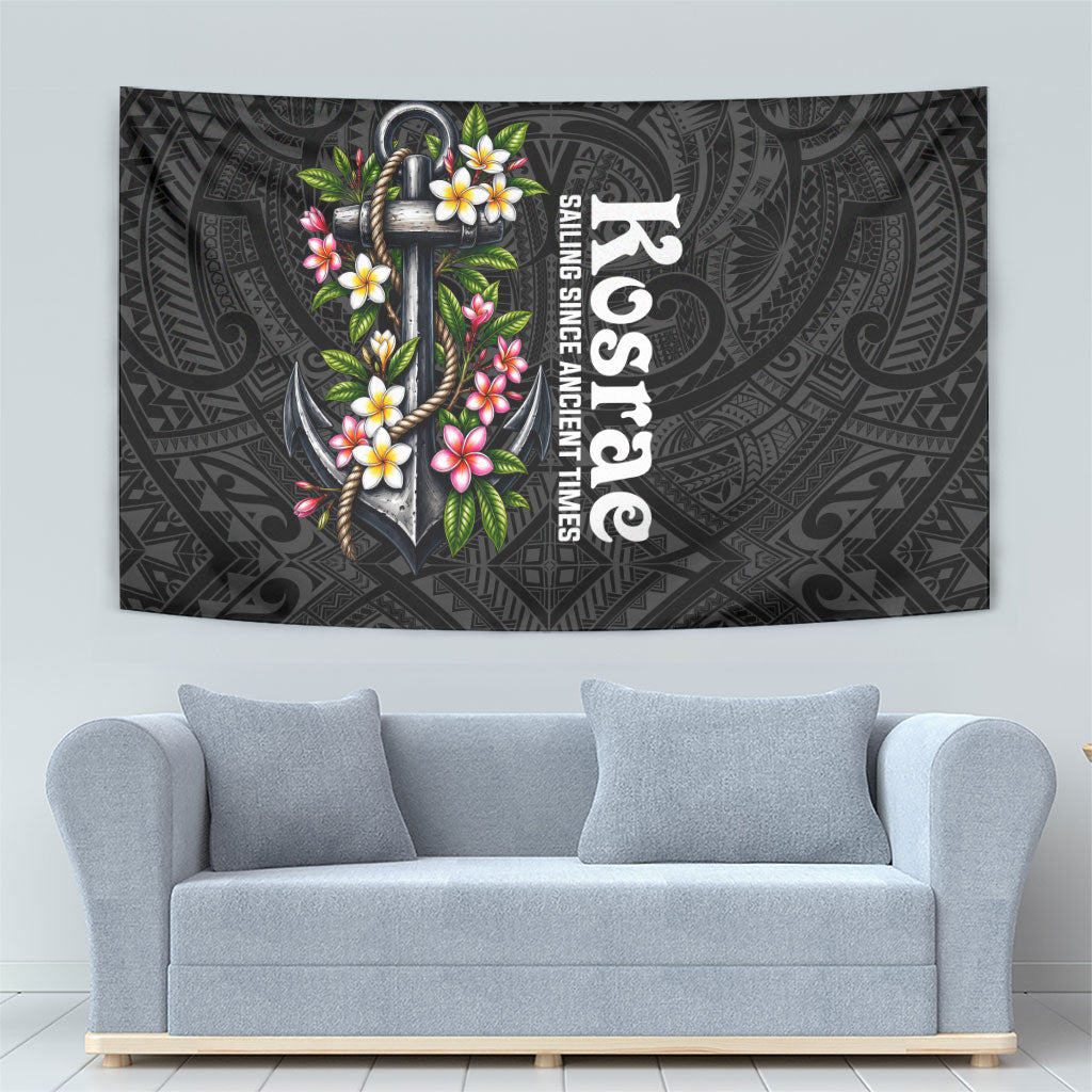Kosrae Nautical Heritage Tapestry Polynesian Tribal Anchor With Plumeria Tropical Art