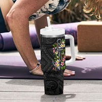 Kosrae Nautical Heritage Tumbler With Handle Polynesian Tribal Anchor With Plumeria Tropical Art