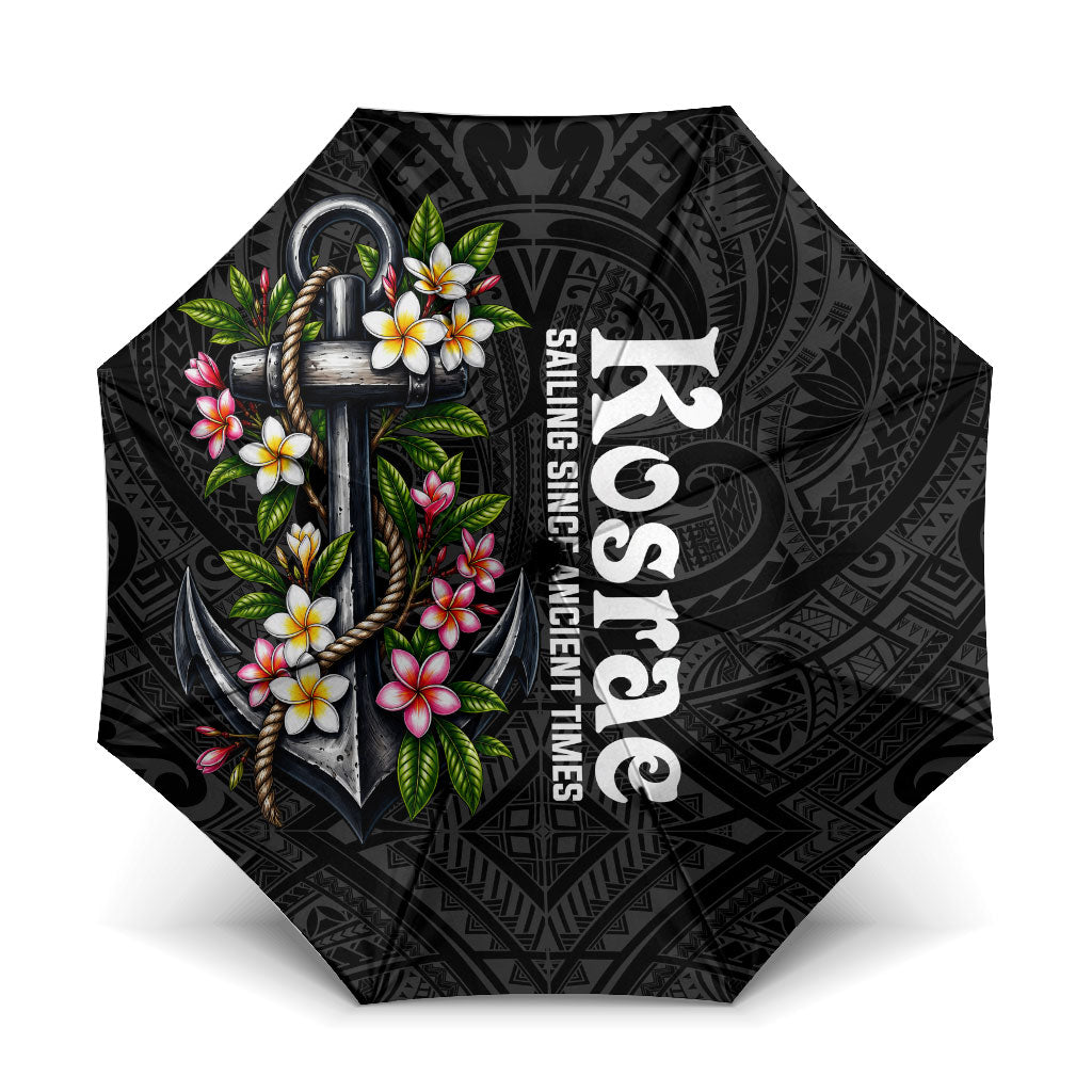 Kosrae Nautical Heritage Umbrella Polynesian Tribal Anchor With Plumeria Tropical Art