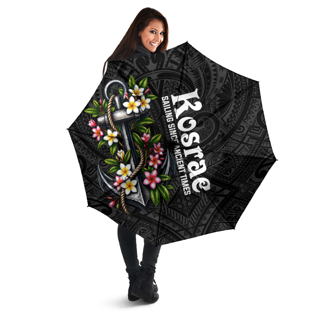 Kosrae Nautical Heritage Umbrella Polynesian Tribal Anchor With Plumeria Tropical Art