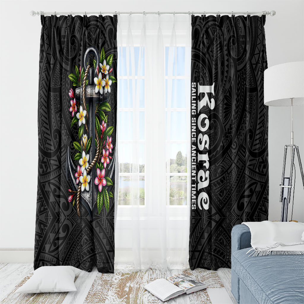 Kosrae Nautical Heritage Window Curtain Polynesian Tribal Anchor With Plumeria Tropical Art