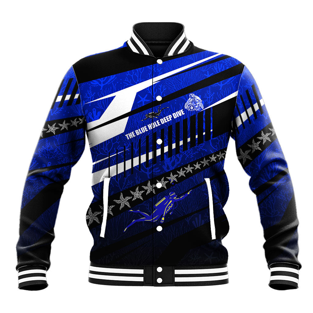 Kosrae Deep Sea Scuba Diving Baseball Jacket Blue Hole Beneath The Surface Coral Reef Graphic Art