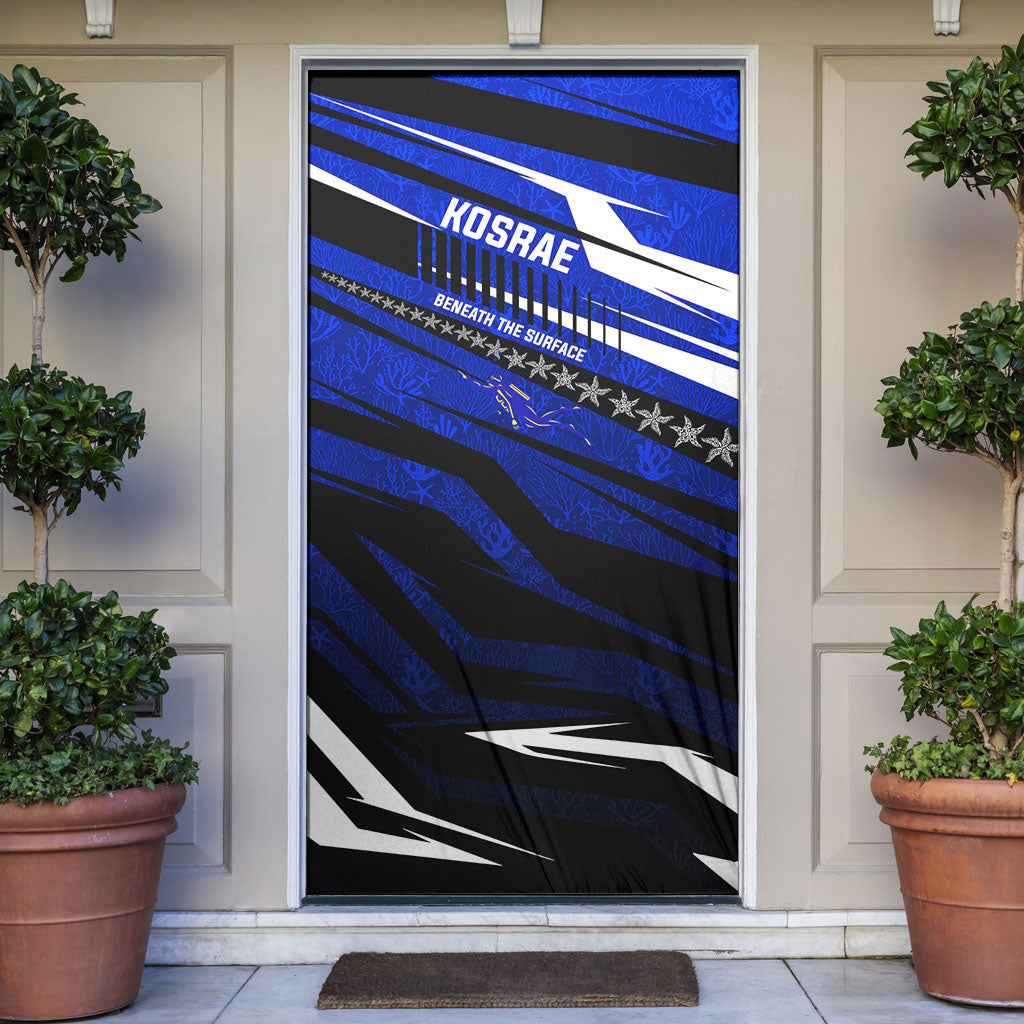 Kosrae Deep Sea Scuba Diving Door Cover Blue Hole Beneath The Surface Coral Reef Graphic Art TS04 Blue Black - Polynesian Pride