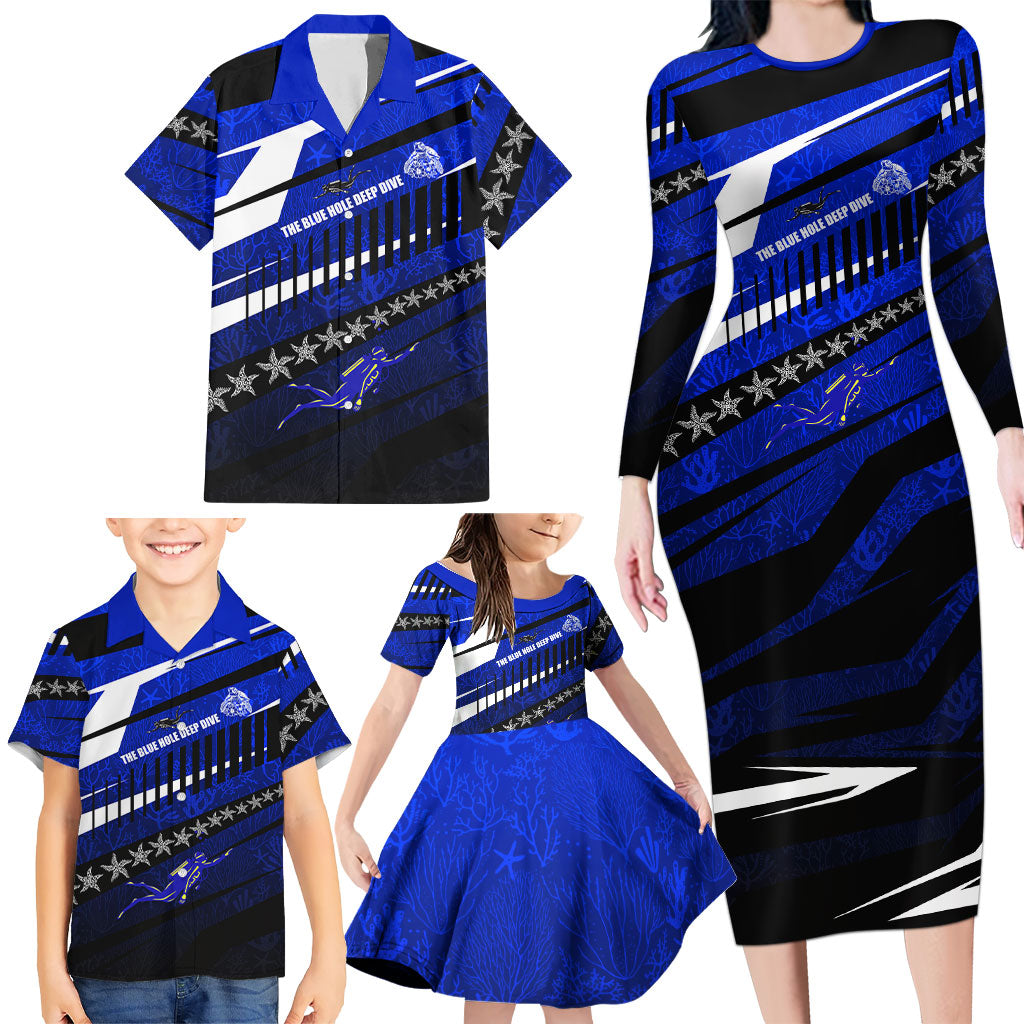 Kosrae Deep Sea Scuba Diving Family Matching Long Sleeve Bodycon Dress and Hawaiian Shirt Blue Hole Beneath The Surface Coral Reef Graphic Art TS04 - Polynesian Pride