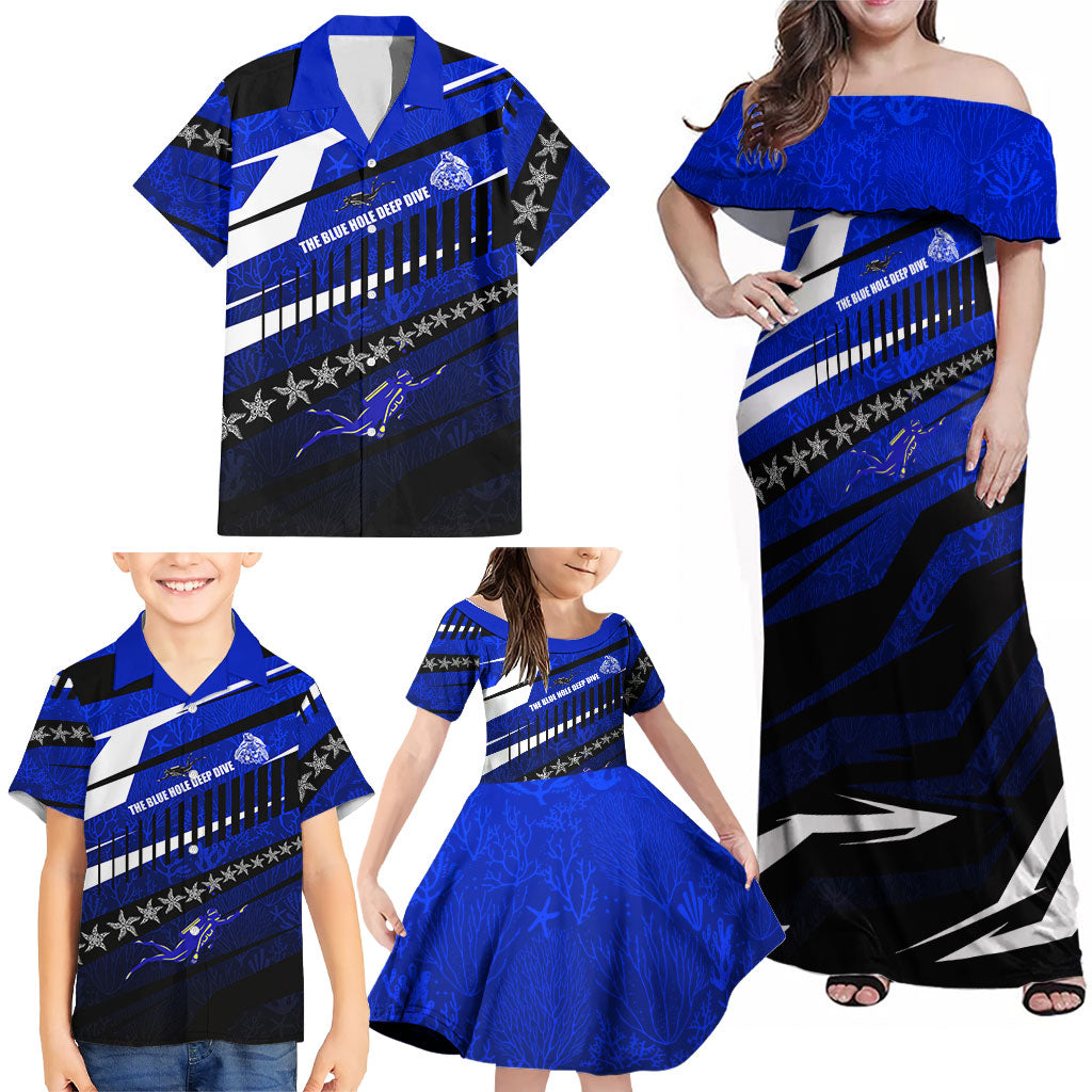 Kosrae Deep Sea Scuba Diving Family Matching Off Shoulder Maxi Dress and Hawaiian Shirt Blue Hole Beneath The Surface Coral Reef Graphic Art TS04 - Polynesian Pride