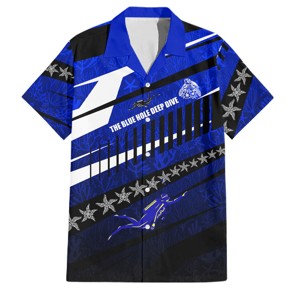 Kosrae Deep Sea Scuba Diving Family Matching Off Shoulder Maxi Dress and Hawaiian Shirt Blue Hole Beneath The Surface Coral Reef Graphic Art