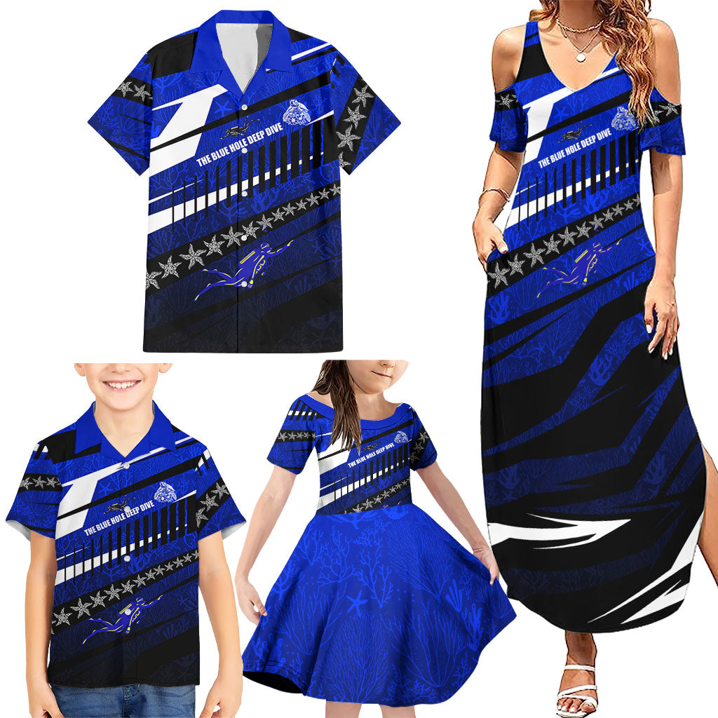 Kosrae Deep Sea Scuba Diving Family Matching Summer Maxi Dress and Hawaiian Shirt Blue Hole Beneath The Surface Coral Reef Graphic Art TS04 - Polynesian Pride