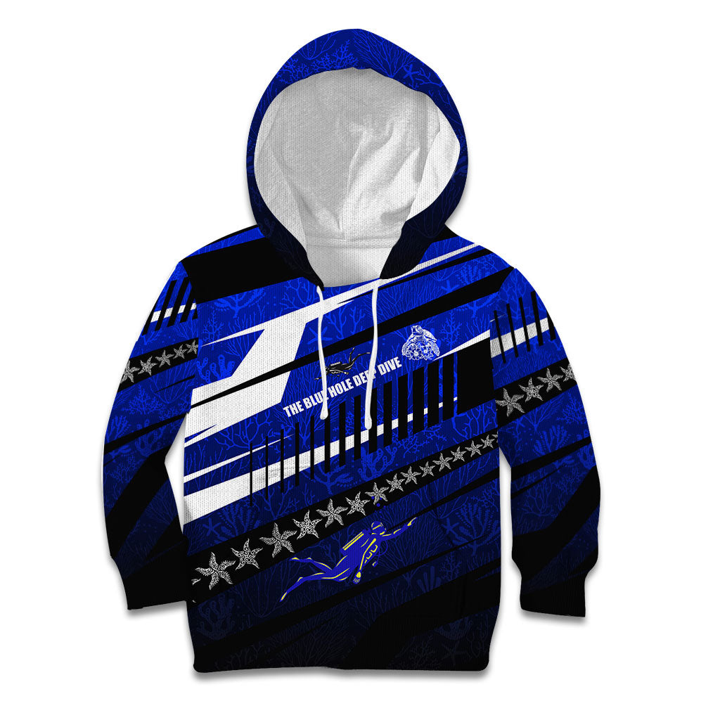 Kosrae Deep Sea Scuba Diving Kid Hoodie Blue Hole Beneath The Surface Coral Reef Graphic Art TS04 Hoodie Blue Black - Polynesian Pride