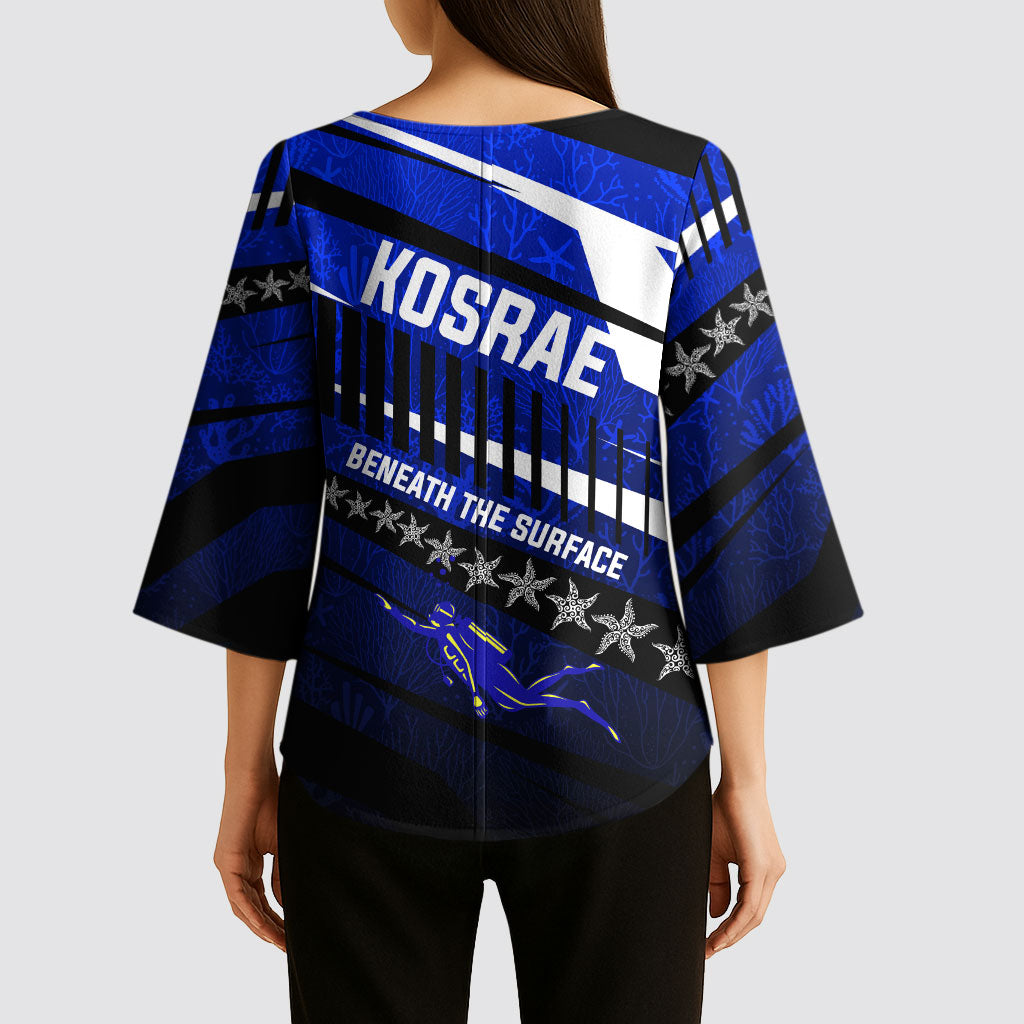Kosrae Deep Sea Scuba Diving Kimono Sleeve Blouse Blue Hole Beneath The Surface Coral Reef Graphic Art