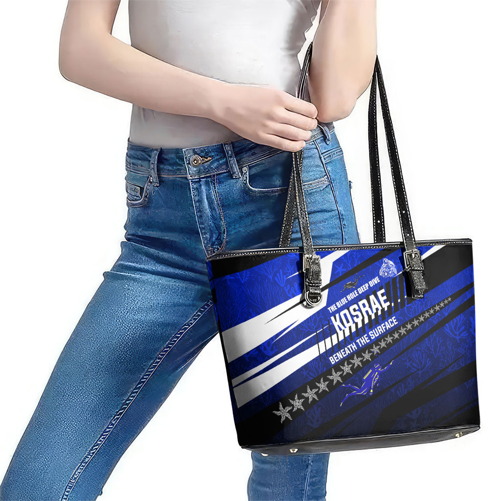 Kosrae Deep Sea Scuba Diving Leather Tote Bag Blue Hole Beneath The Surface Coral Reef Graphic Art