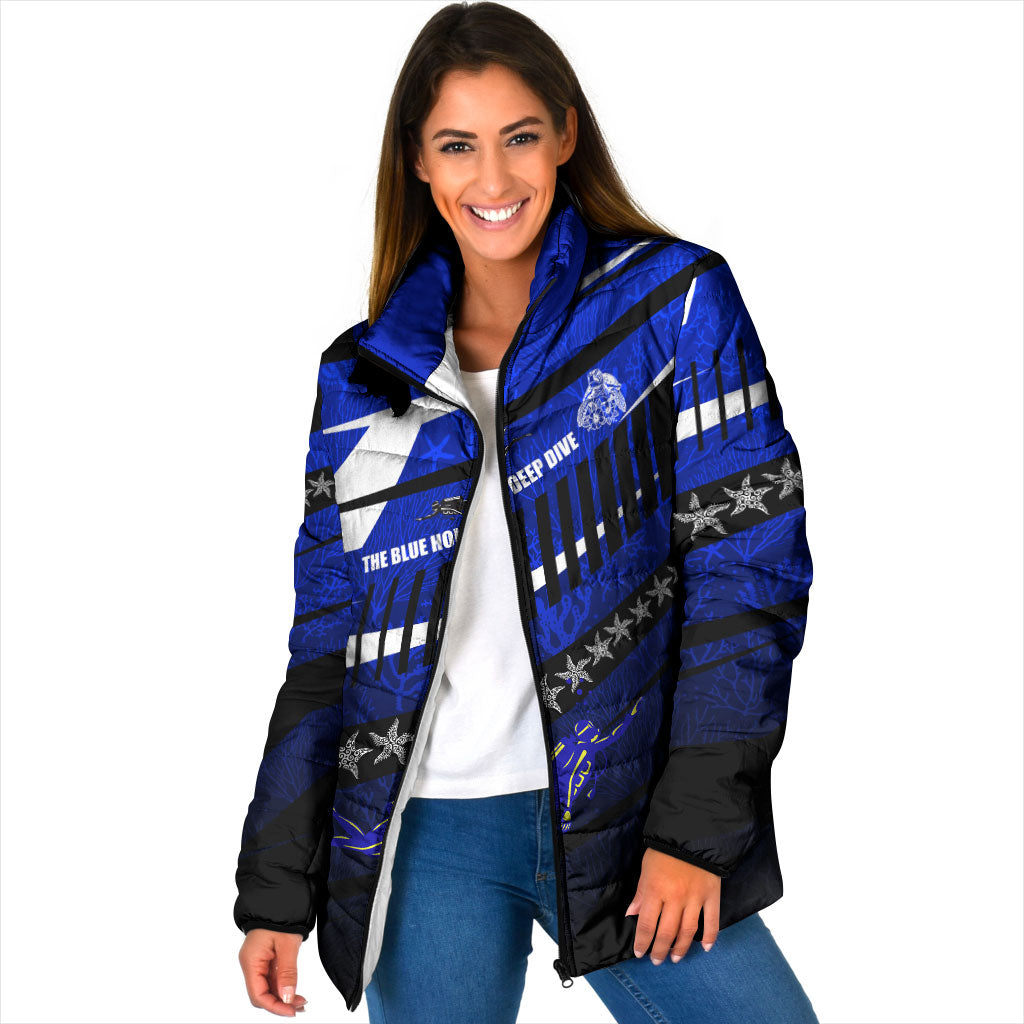 Kosrae Deep Sea Scuba Diving Padded Jacket Blue Hole Beneath The Surface Coral Reef Graphic Art