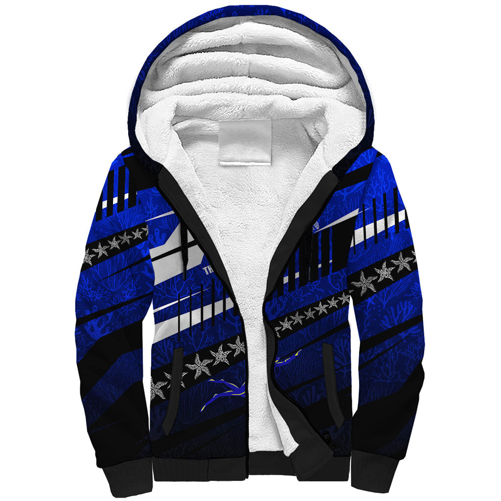Kosrae Deep Sea Scuba Diving Sherpa Hoodie Blue Hole Beneath The Surface Coral Reef Graphic Art TS04 Unisex Blue Black - Polynesian Pride