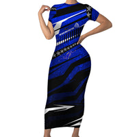 Kosrae Deep Sea Scuba Diving Short Sleeve Bodycon Dress Blue Hole Beneath The Surface Coral Reef Graphic Art