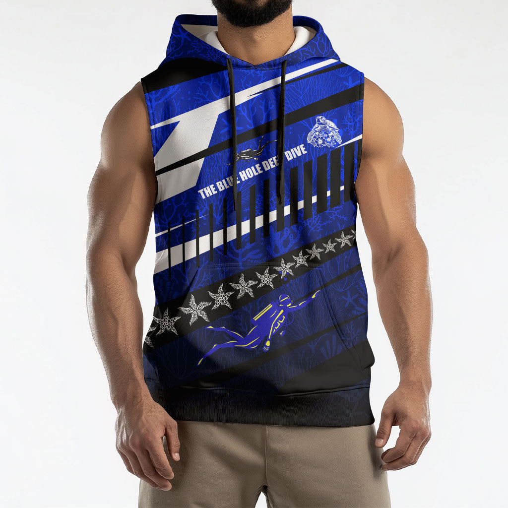 Kosrae Deep Sea Scuba Diving Sleeveless Hoodie Blue Hole Beneath The Surface Coral Reef Graphic Art