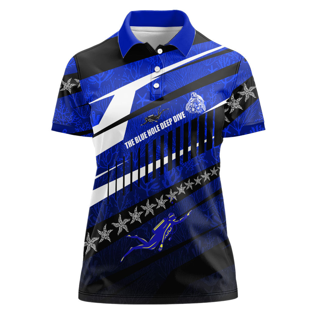 Kosrae Deep Sea Scuba Diving Women Polo Shirt Blue Hole Beneath The Surface Coral Reef Graphic Art