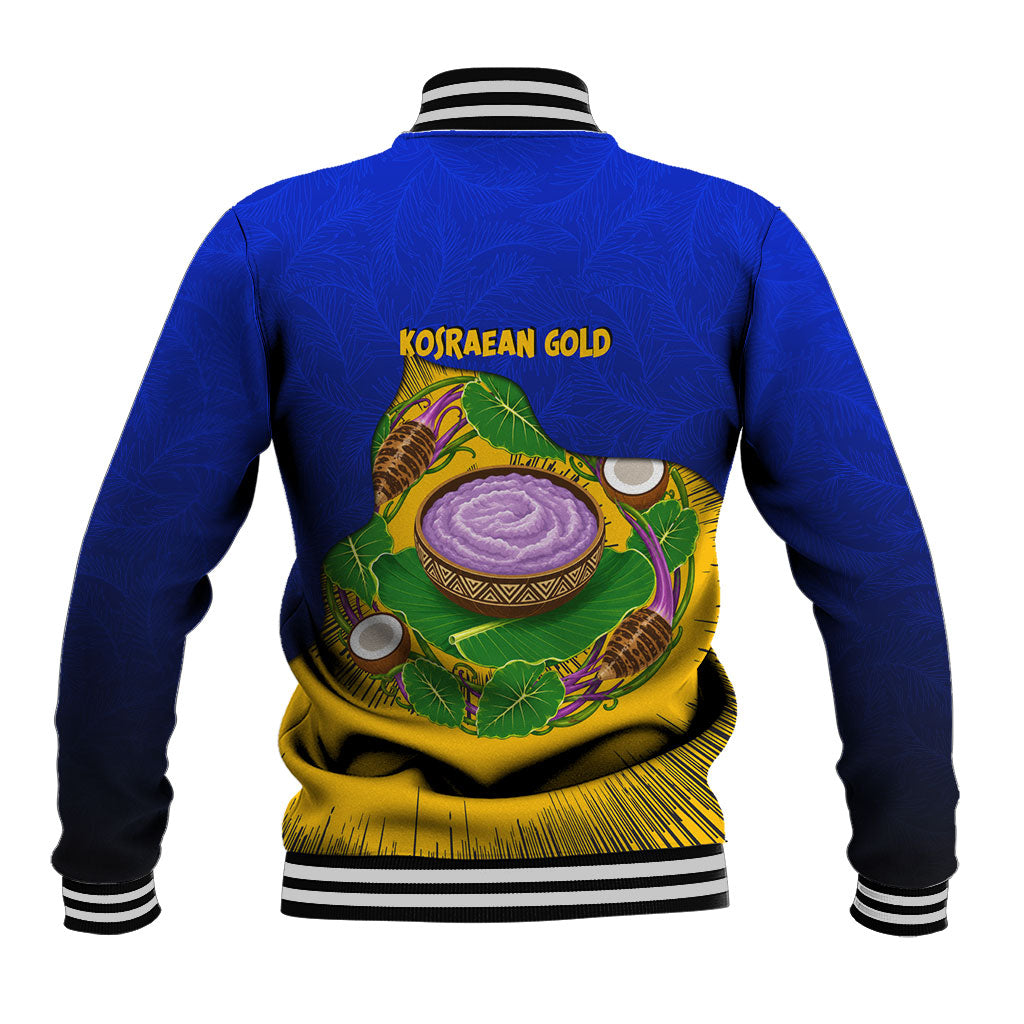 Kosrae Fafa Culinary Heritage Baseball Jacket Kosraean Gold Taro Tradition Illustration With Coconut Leaves